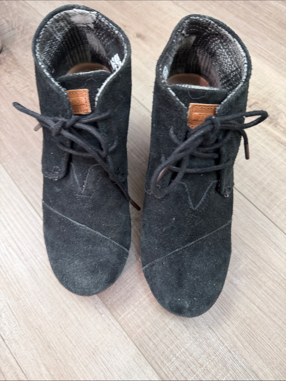 Toms Black Suede Wedge Ankle Boots